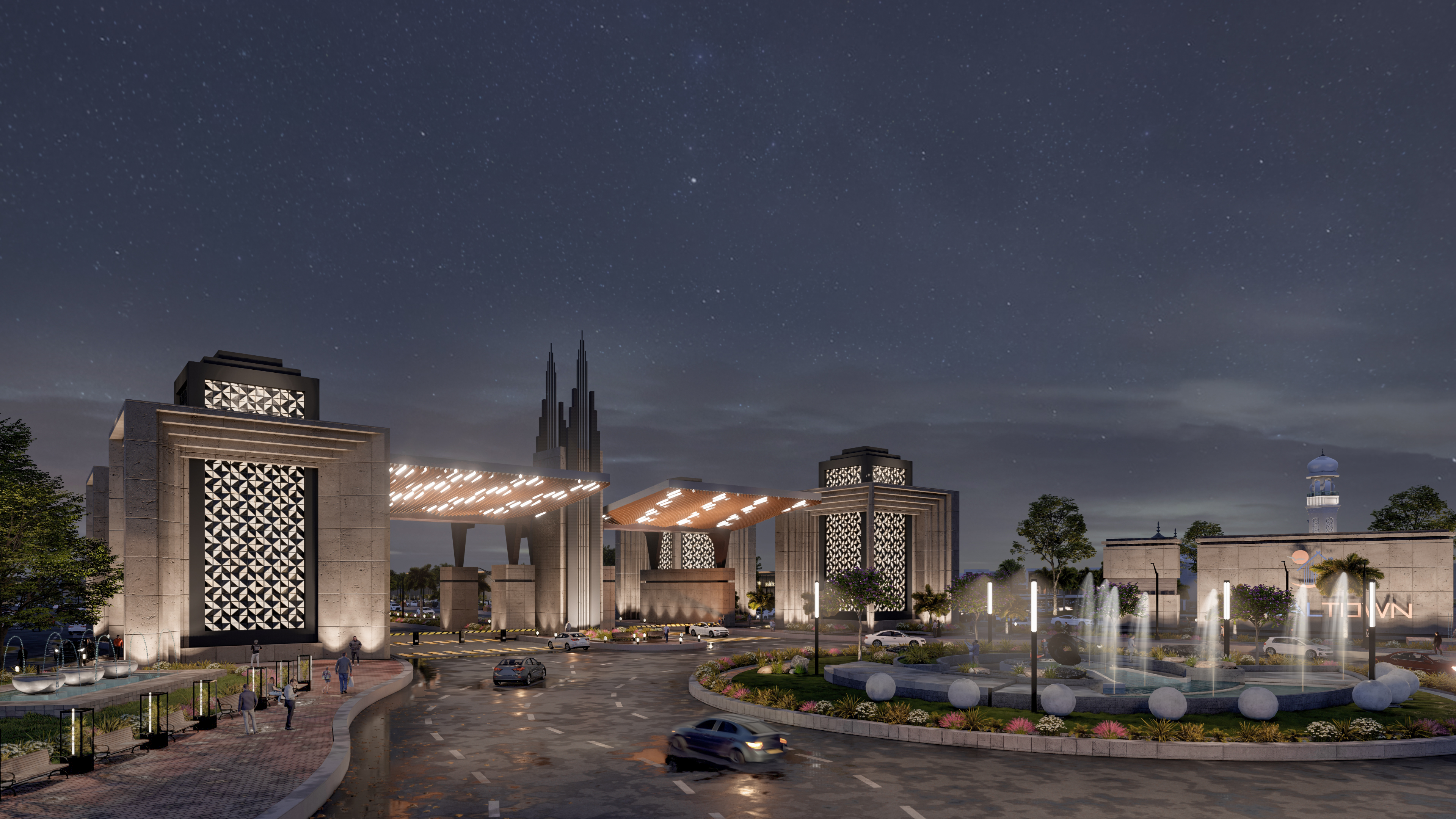 Estate Nama - Entrance Gate Night View - Secure Gated Community Bahria Town